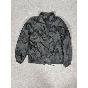 Kuma Sport Vintage Black Crinkle Nylon Windbreaker Jacket Womens Petite Large PL
